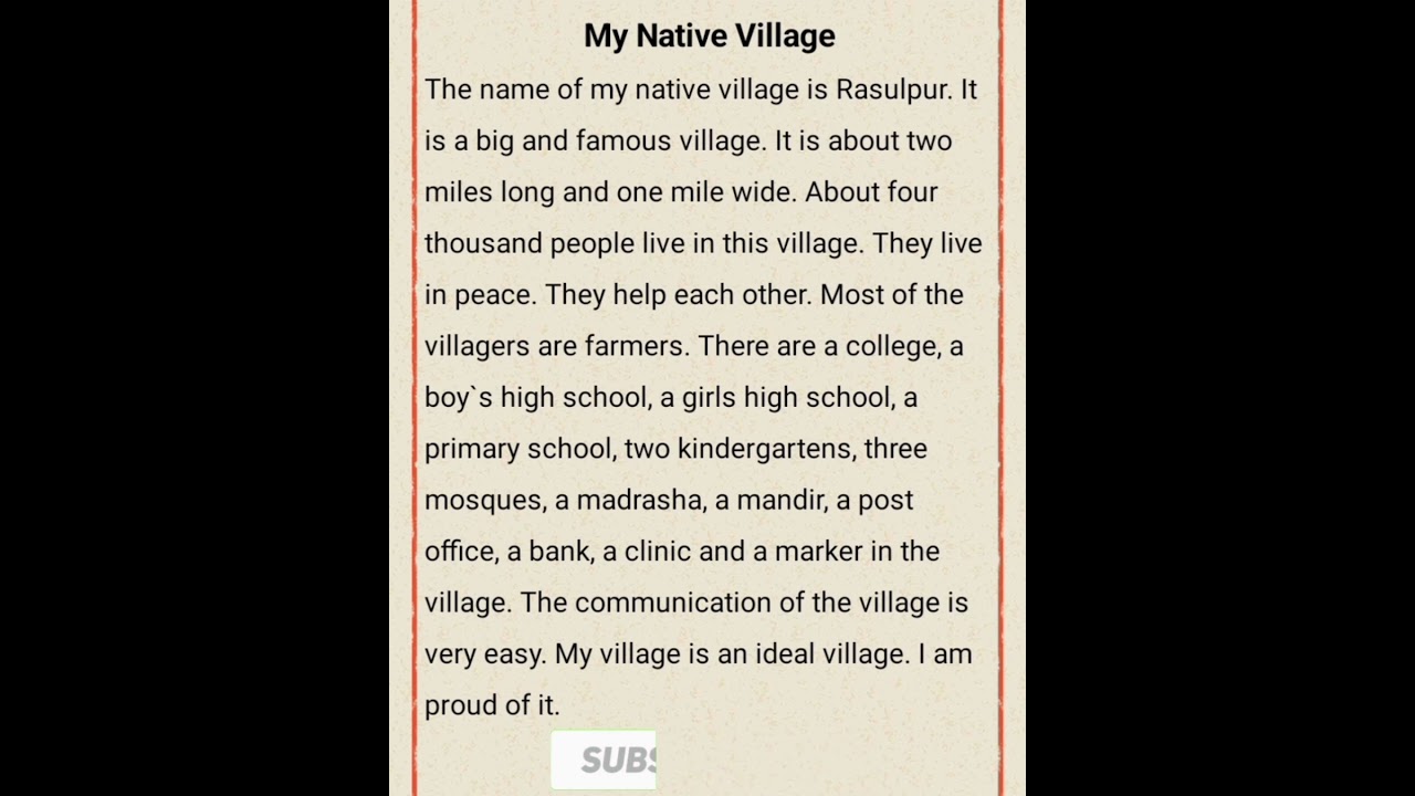 My Native Village Paragraph Class 3,4,5