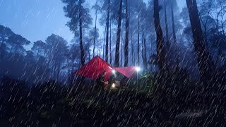 camping alone in heavy rain and thunderstorms||a tense, scary atmosphere