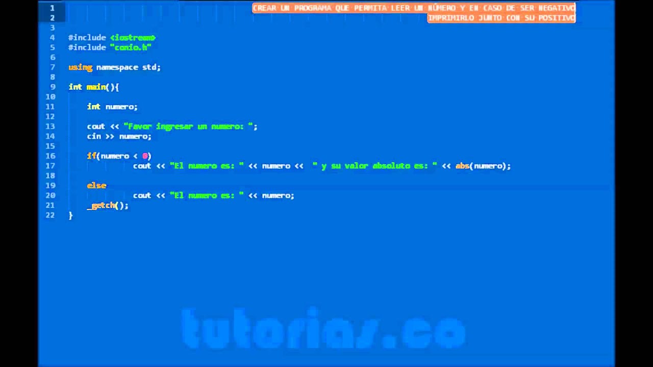sentencia if-else – visual c++ (numero en valor absoluto) - YouTube