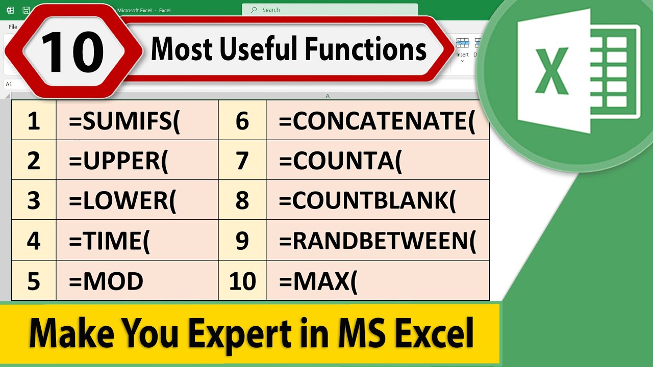 10 Most Useful Functions in Microsoft Excel || Make You Expert in ...