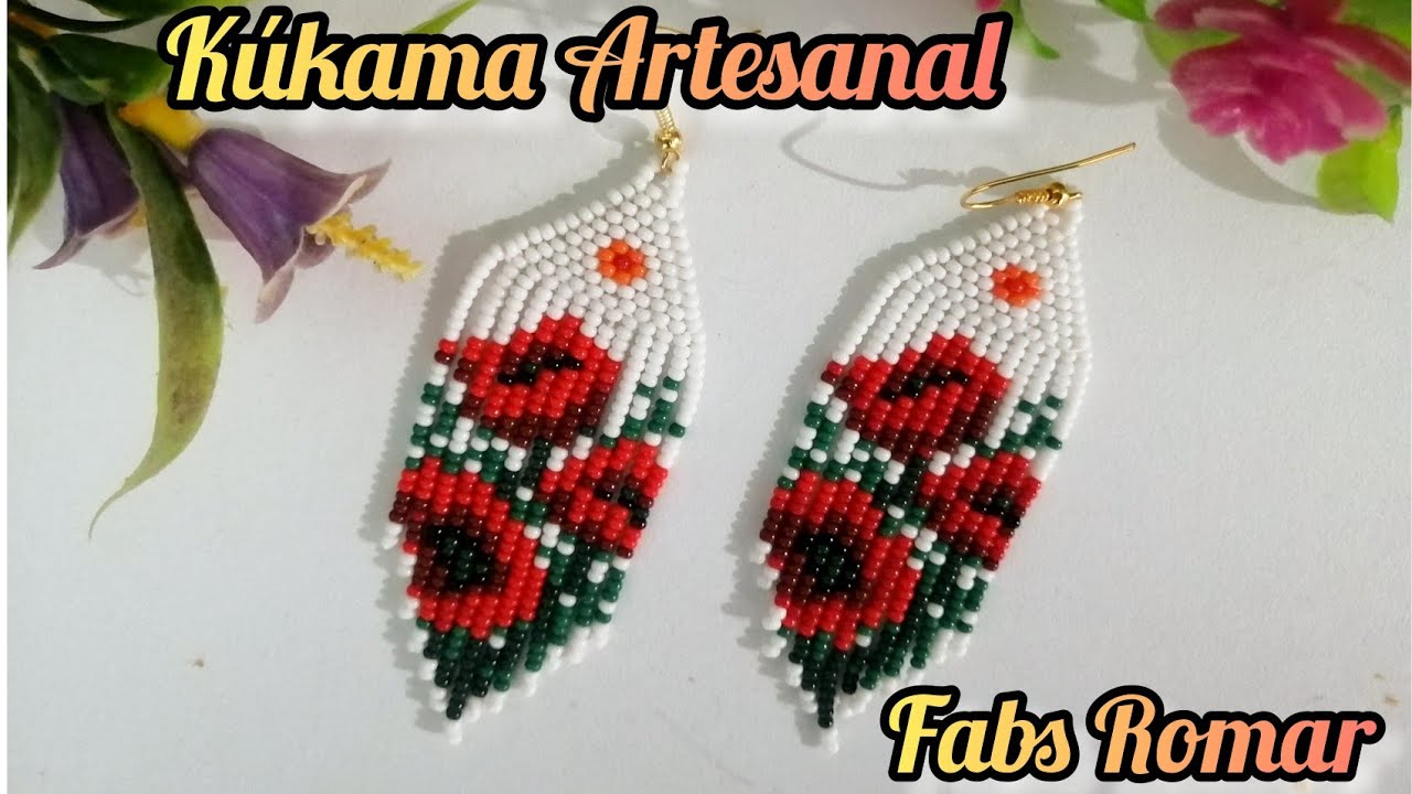 aretes de chaquira flores rojas 🌹🌹🌹