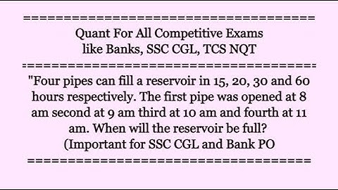 Four pipes can fill a reservoir in 15, 20, 30 and 60 hours respectively. The first pipe was opened