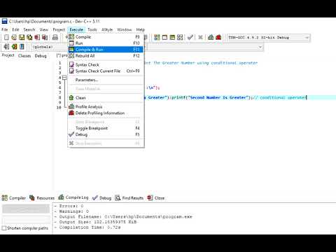 program to input two number and print the greater number using conditional operator(7) in C