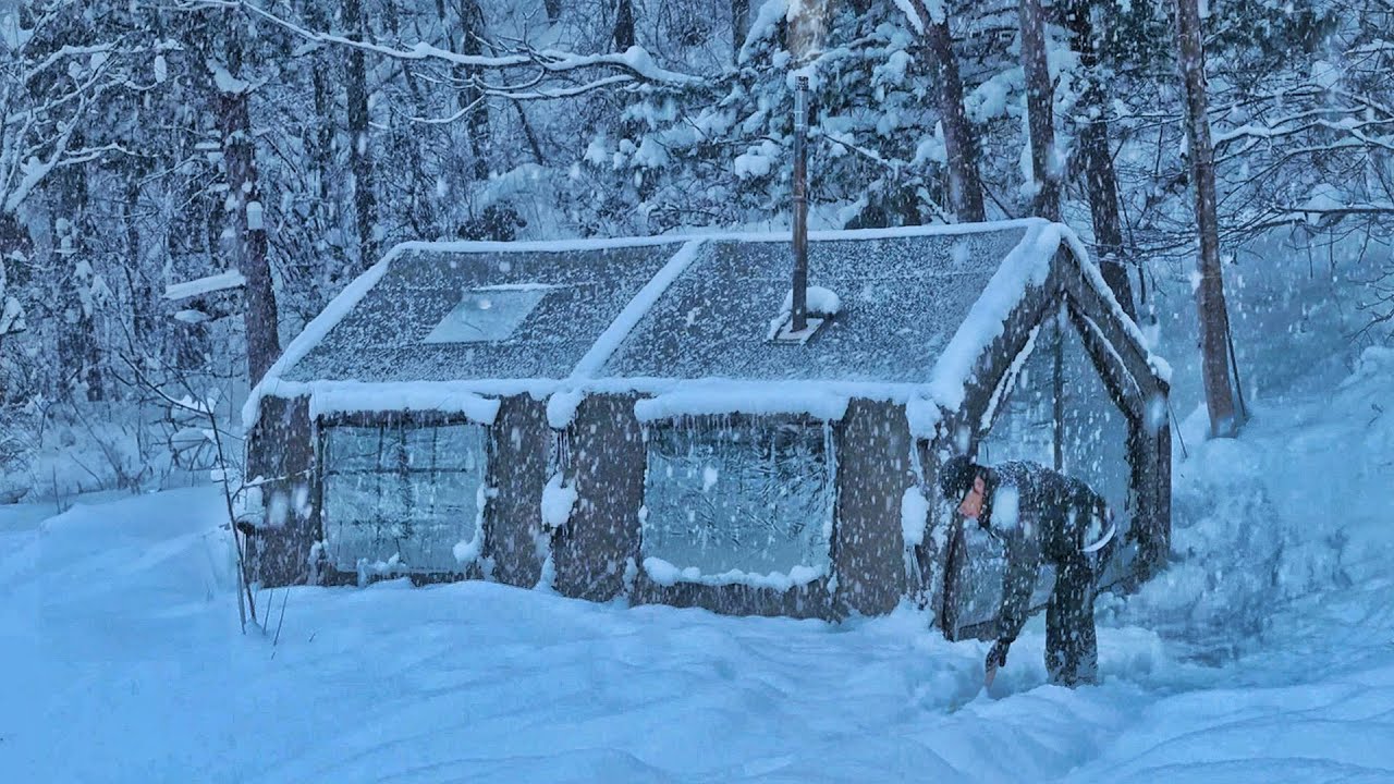 Лучший зимний кемпинг в сильный снегопад с моей собакой . Запойный просмотр ASMR