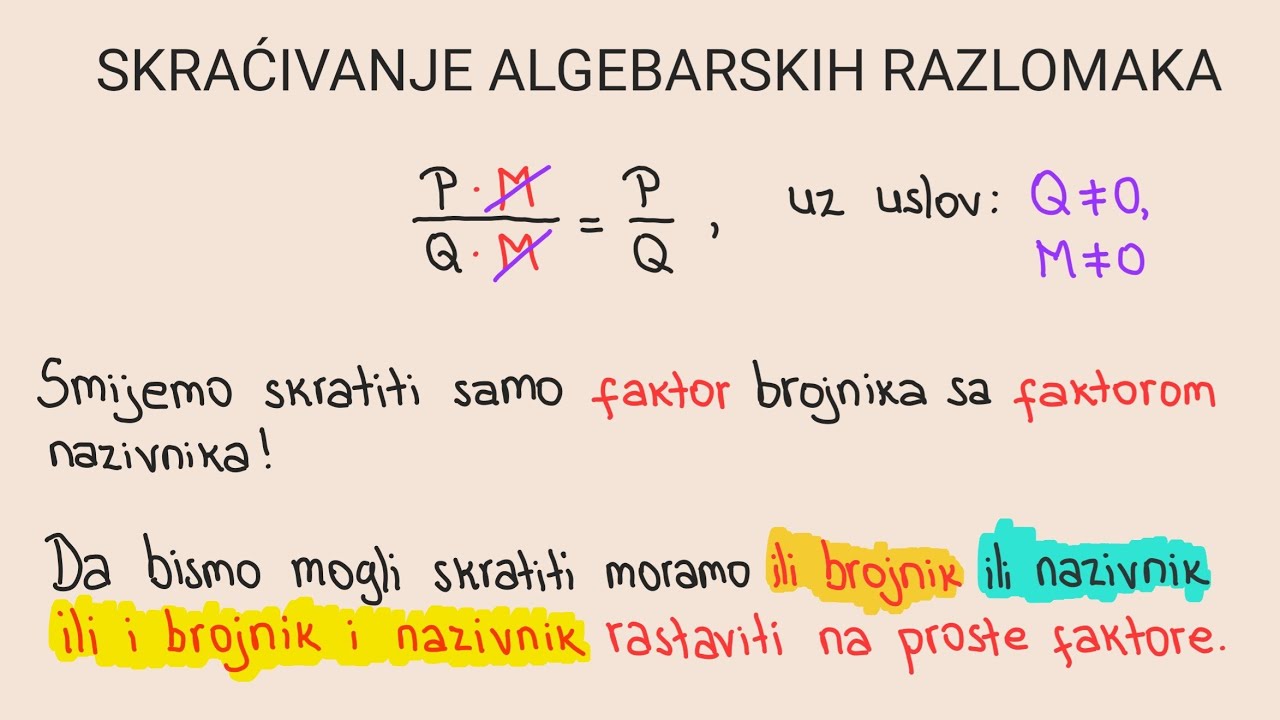 Skraćivanje algebarskih razlomaka - I dio - YouTube