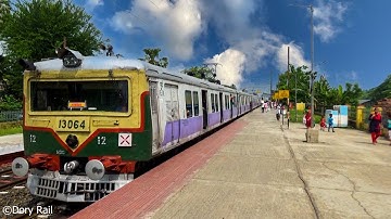 Convectional green face purple body beautiful EMU local train made smooth entrance | Indian Railways