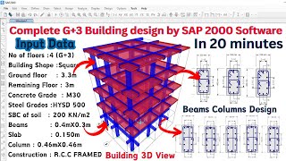 Complete Full Building Design by SAP2000 in just 20 minutes | G+3 Building |  Civil Engineering |