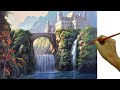 Acrylic Landscape Painting in Time-lapse / Waterfalls and Castle / JmLisondra