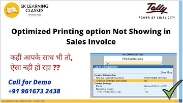 Optimized Printing option Not Showing in Sales Invoice in TallyPrime II