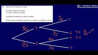 Tree Diagrams (GCSE Maths - Edexcel Practice Tests Set 2 - 1H - Question 14)