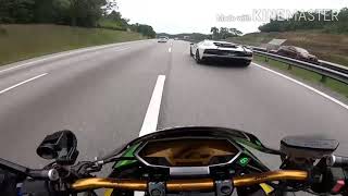 White Lamborghini Aventador Fun Run with  Z1000 Kawasaki Malaysia