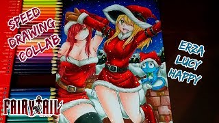 Speed Drawing - Erza Scarlet | Lucy Heartfilia | Happy (Fairy Tail) Collab Natal