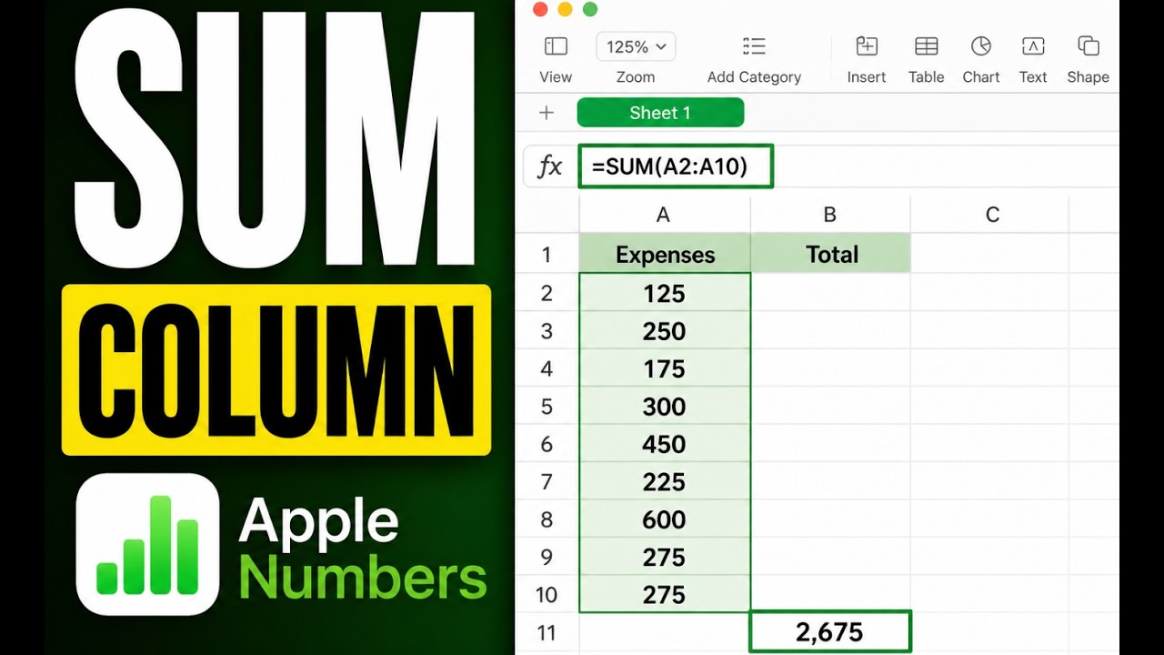 Apple Numbers: How to Sum a Column or Cells (Fastest Method) - YouTube