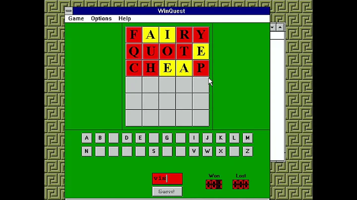 MiSTer (FPGA) ao486 (PC 486 core): Playing a Wordle clone (WinQuest) on Windows 3.11