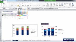 Build a Column Stacked Chart with a secondary line axis in Excel