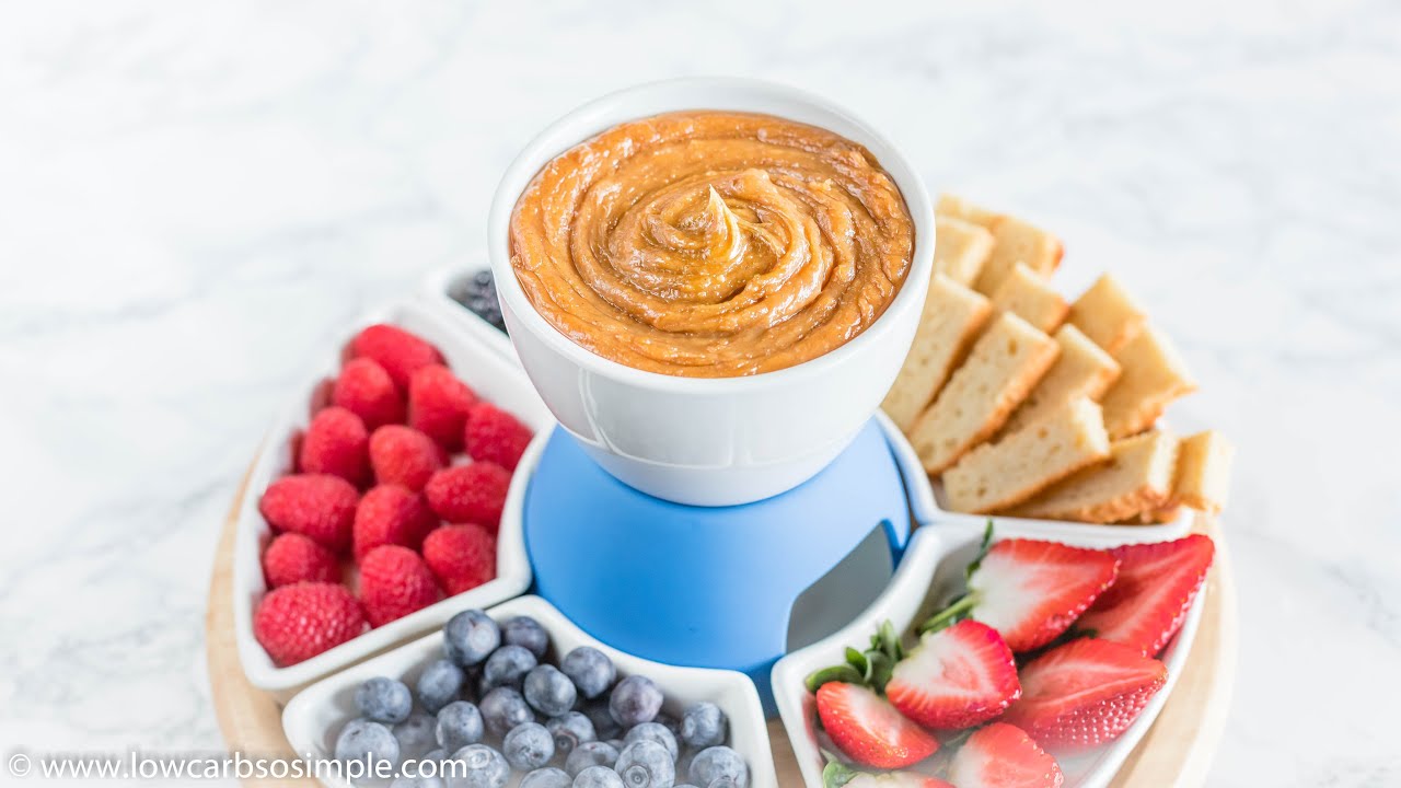 Keto (Pea)nut Butter White Chocolate Fondue 5ingredient, easy, sugarfree, glutenfree, low