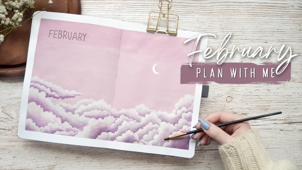 Download February 2022 Bullet Journal Setup | Pastel Clouds Bujo Theme With Gouache