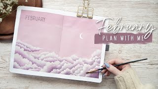 February 2022 Bullet Journal Setup | Pastel Clouds Bujo Theme With Gouache