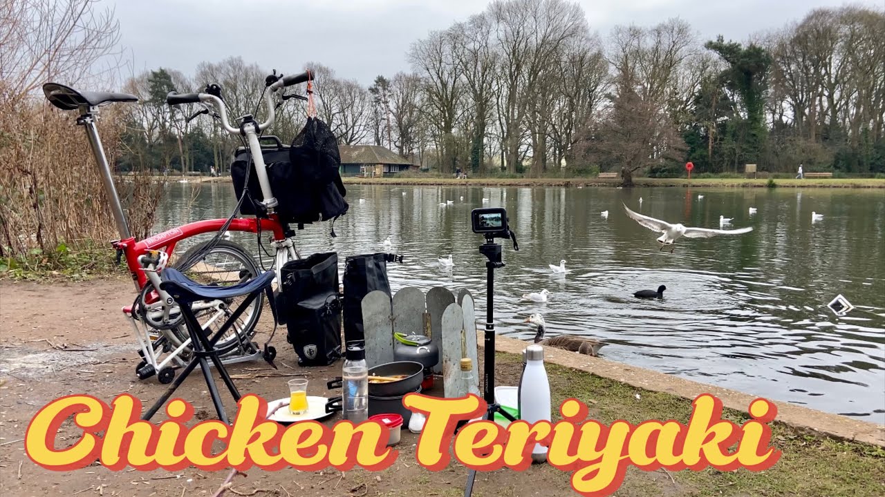 Brompton ride & cooking CHICKEN TERIYAKI beside the lake, England