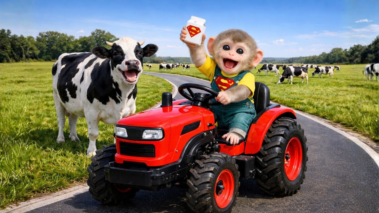 Monkey Drives Tractor Harvests Milk  And Making Canned Milk! - Monkey Farm Work | DiDi Monkey World