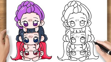Hoe je Huntrix schattige Rumi, Zoey en Mira Kpop Demon Hunters tekent