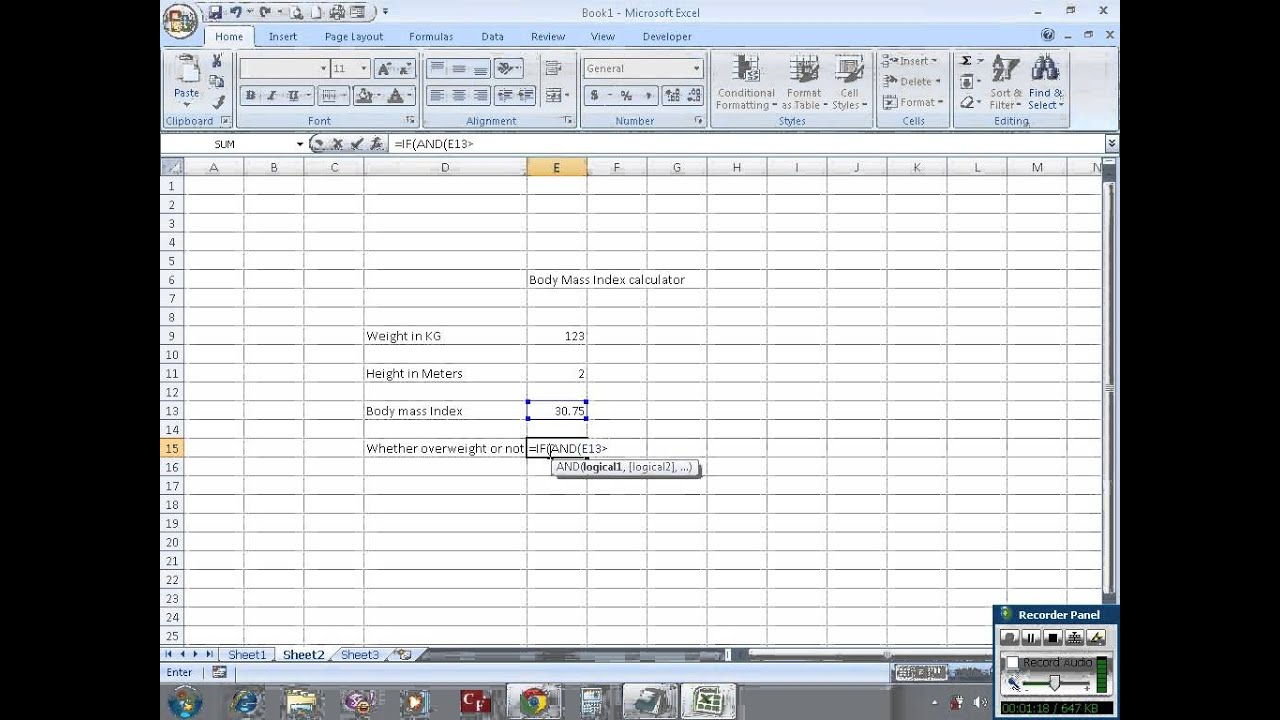 Calculate Body Mass Index Bmi In Excel Youtube