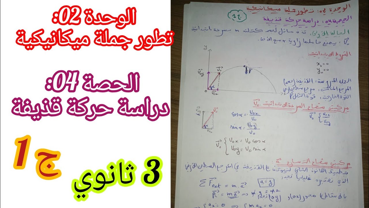 الوحدة02:تطور جملة ميكانيكية/الحصة04: دراسة حركة قذيفة {ج1}||الميكانيك 3 ثانوي