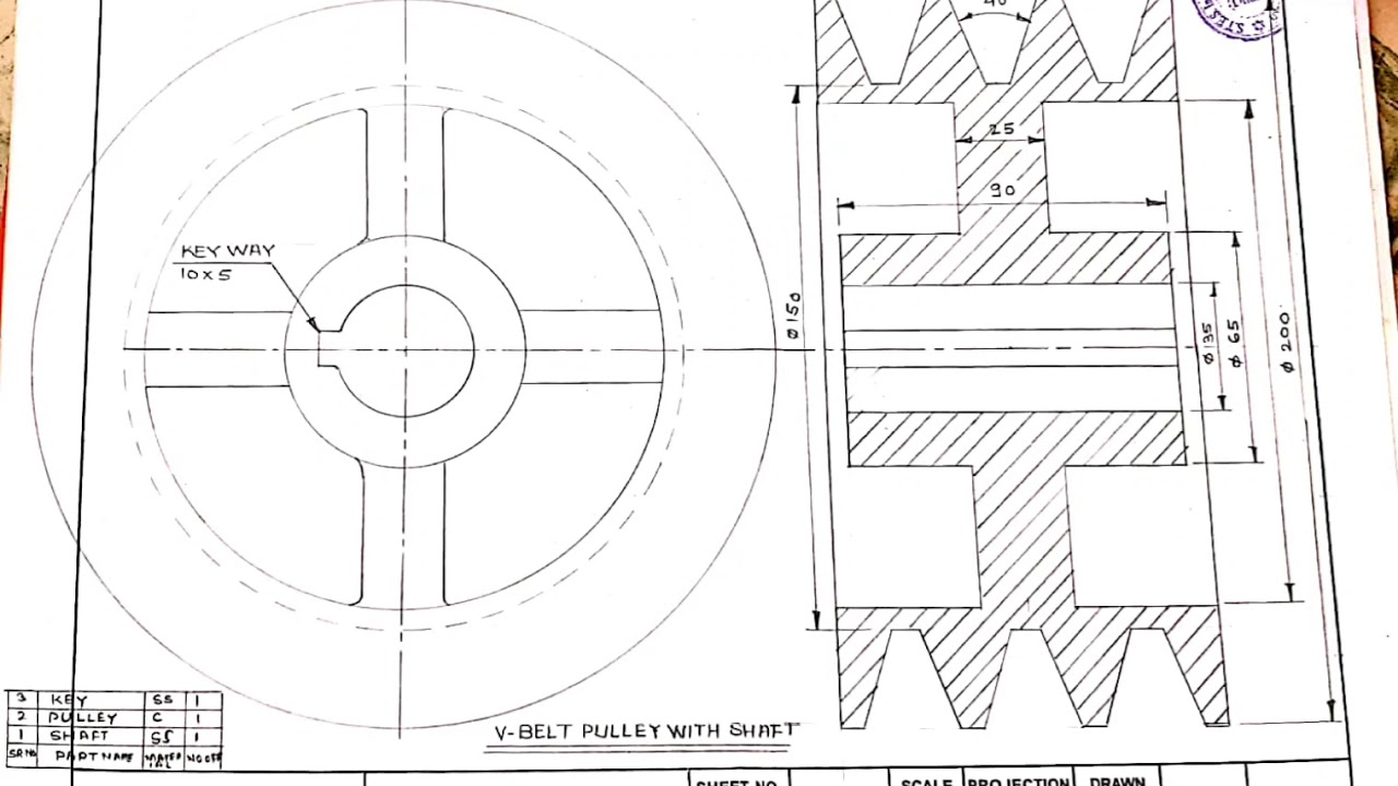 Cast Iron Pulley Assembly Drawing Of Cast Iron Pulley Machine Drawing ...