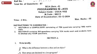 BCA 5TH SEM PROGRAMMING IN JAVA DEC 2024 | PTU