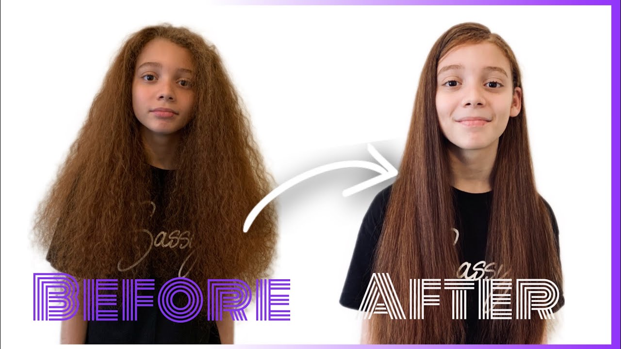 DAY 2 | 11 YEAR OLDS HAIR TRANSFORMATION | CURLY TO STRAIGHT | KIDS HAIR  ROUTINE | The Bowie Family - YouTube