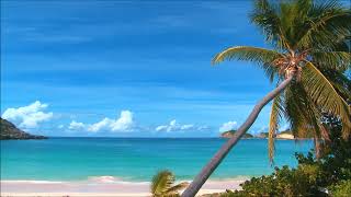 Relax Unwind Island Beach Sounds Waves White Sand Blue Sky Puffy Clouds ASMR