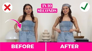 A jeans hack on how to downsize in the waist ❌without sewing the sides❌ | FASHION HACKS