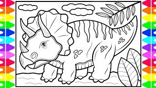 How to Draw a Triceratops Dinosaur for Kids 💚💛🖤Triceratops Dinosaur Drawing and Coloring Page
