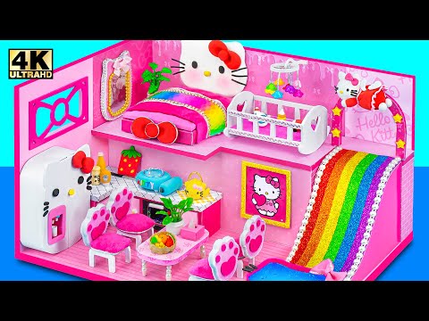 Slime'dan Gökkuşağı Kaydıraklı Havuzu Olan En Şirin 2 Katlı Pembe Hello Kitty Evi - Kendin Yap Minya