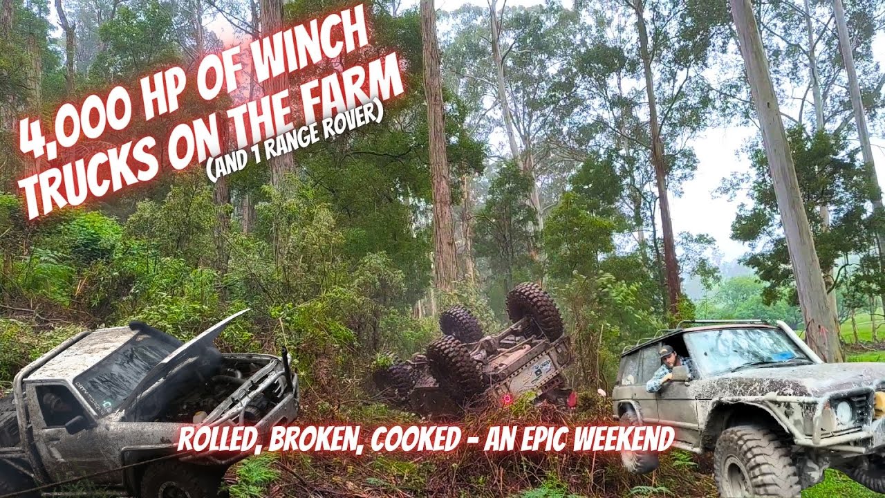 4,000 Hp of winch challenge trucks doing the farm tracks in the wet, Turbo's & V8's on the limiter!