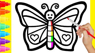 How To Draw Butterfly with Rainbow Colors For Children
