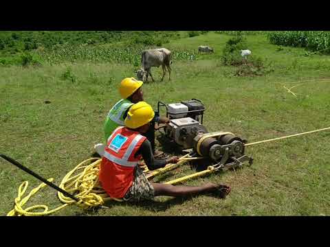 132KV Power Transmission line Tower Erection work with Power Winch  Machine.