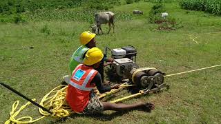132KV Power Transmission line Tower Erection work with Power Winch  Machine.