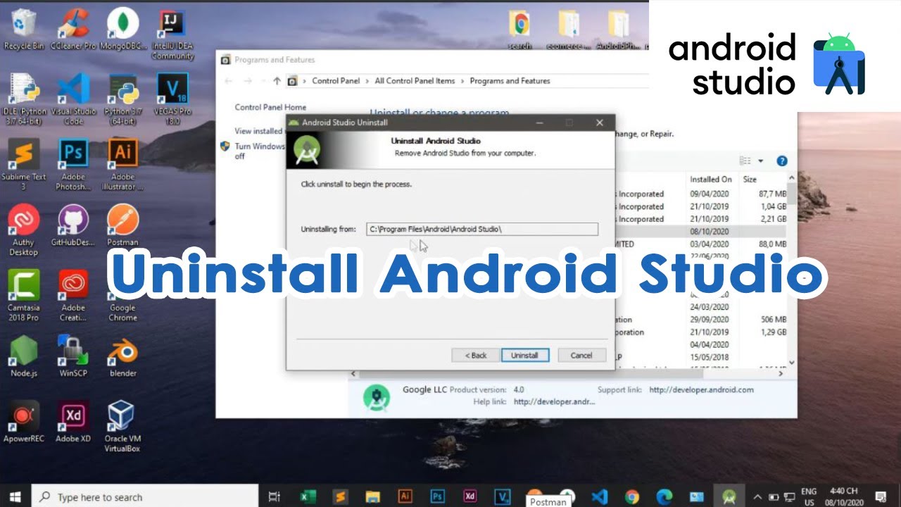 Uninstall Android Studio 100% On Windows 10