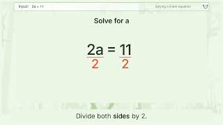Solve 2a=11: Linear Equation Video Solution