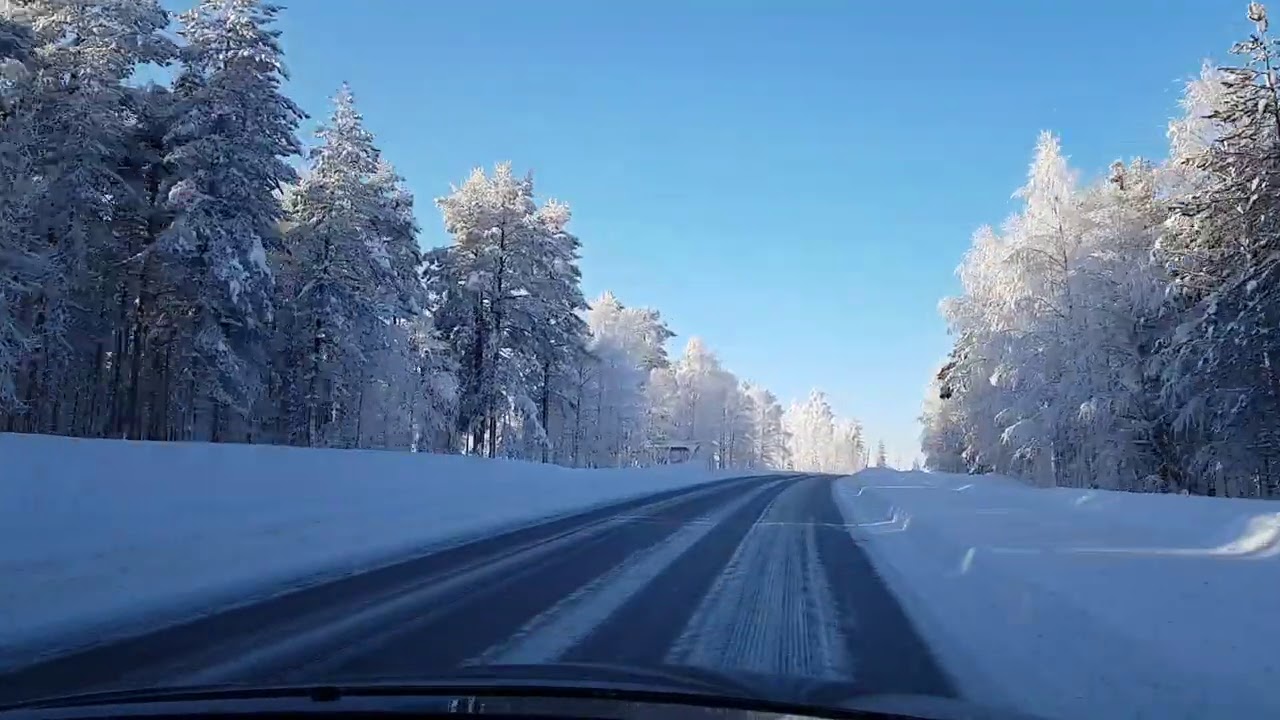 Winter driving in Finland. Kemijärvi - Rovaniemi Feb 17, 2021