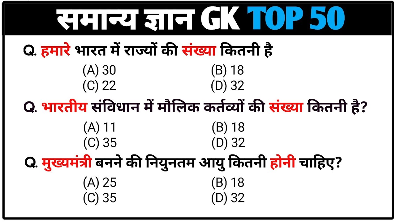 Top 50 GK Questions for All Competitive Exams | General Knowledge | GK Quiz SSC, NTPC, RPF, SI, all 