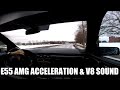 Mercedes-Benz E55 AMG V8 Mid-Winter Warmup + 0-200 Km/h (0-124 Mph) Acceleration + V8 Engine Sound