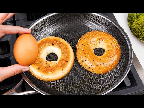 Only 3 Ingredients! The Best 5 Minute Breakfast recipe! Eggs and bagel!