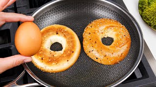 Only 3 Ingredients! The Best 5 Minute Breakfast Recipe! Easy and Delicious Eggs and Bagel Recipe!