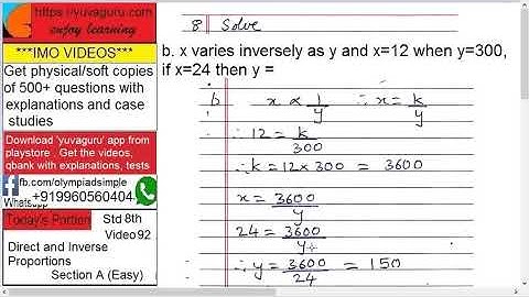 92 IMO Int Maths Olympiad Video Std 8 Direct and Inverse Proportions free Video2 by Vishal Mantri