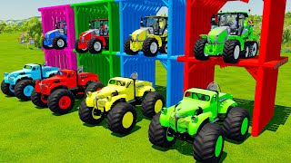 TRANSPORTING CONSTRUCTION VEHICLES, POLICE CARS & MONSTER TRUCK WITH BIG TRUCKS Farming Simulator 22