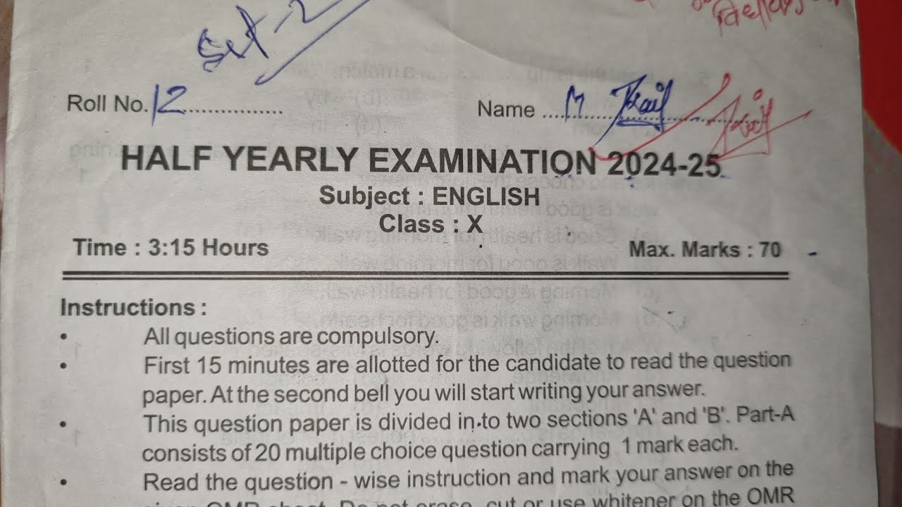 class 10th English half yearly examination 2024 25 sampurn hal UP board ...