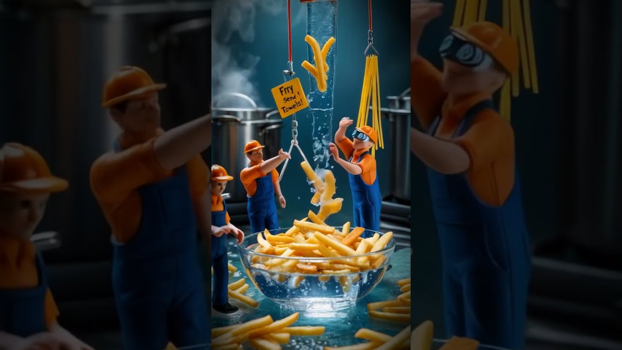 Tiny Workers Make Giant French Fries 🍟 | Mini Crew Cooking Adventure!