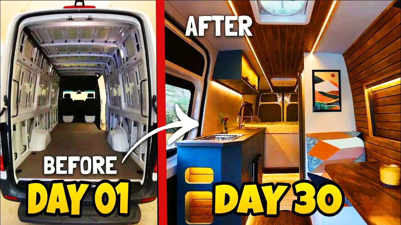 Couple build campervan in 30 days @KelsAndJay | Campervan time lapse ...